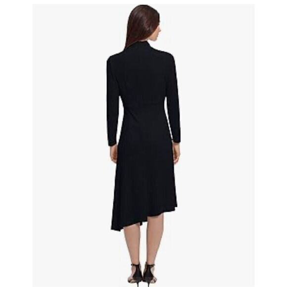 NEW Blue Maggy London Mock Neck Midi Dress Asymmetrical Hem 8 - Picture 4 of 6